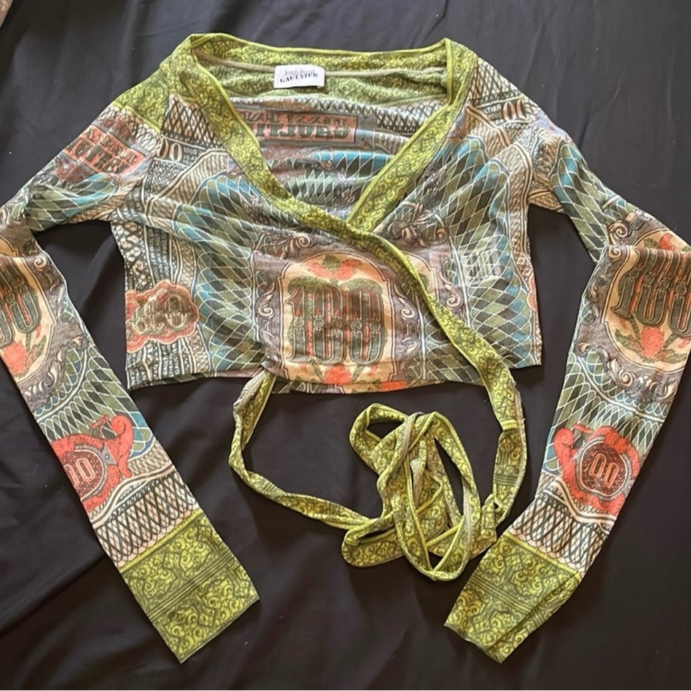 Jean Paul Gaultier Banknote Cropped Cardigan/Wrap Top